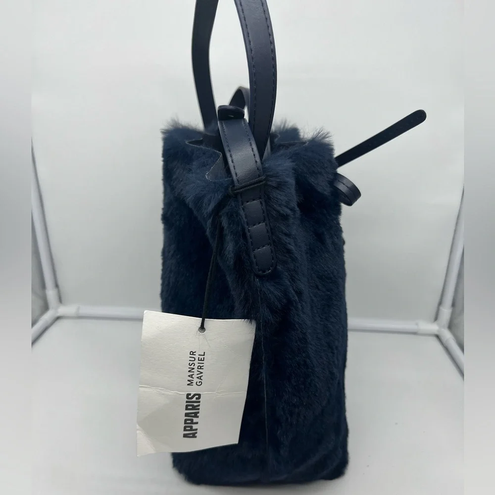 NWT MANSUR GAVRIEL X APPARIS Mini Bucket Blackberry Faux Fur Vegan Crossbody Bag - Picture 9 of 13